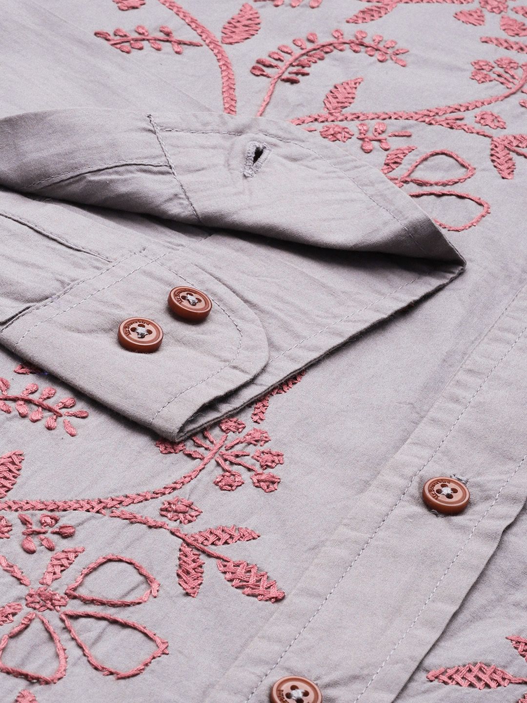 Mr Bowerbird Pure Cotton Floral Embroidered Tailored Fit Opaque Casual Shirt