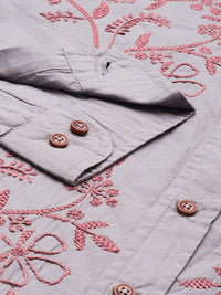 Mr Bowerbird Pure Cotton Floral Embroidered Tailored Fit Opaque Casual Shirt