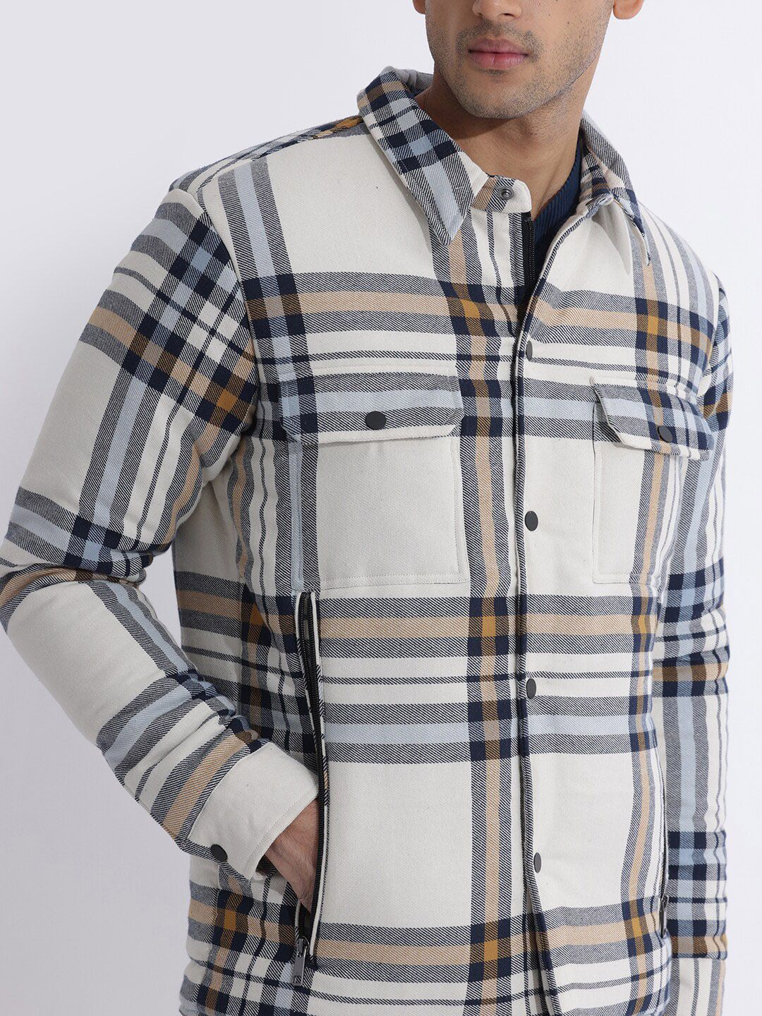 RARE RABBIT Men Hollis Tailored Fit Checked Cotton Jacket