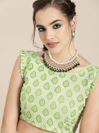 Saree mall Green Ethnic Motifs Brasso Chanderi Sarees