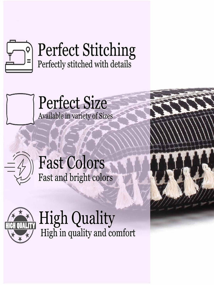 STITCHNEST Black & White 2 Pieces Ethnic Motifs Woollen Square Cushion Covers