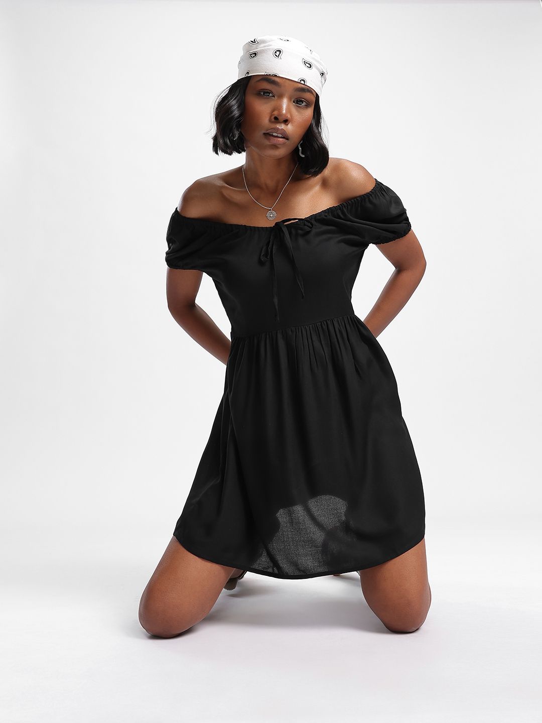 DressBerry Luxury Cascade Off-Shoulder Mini A-line Dress