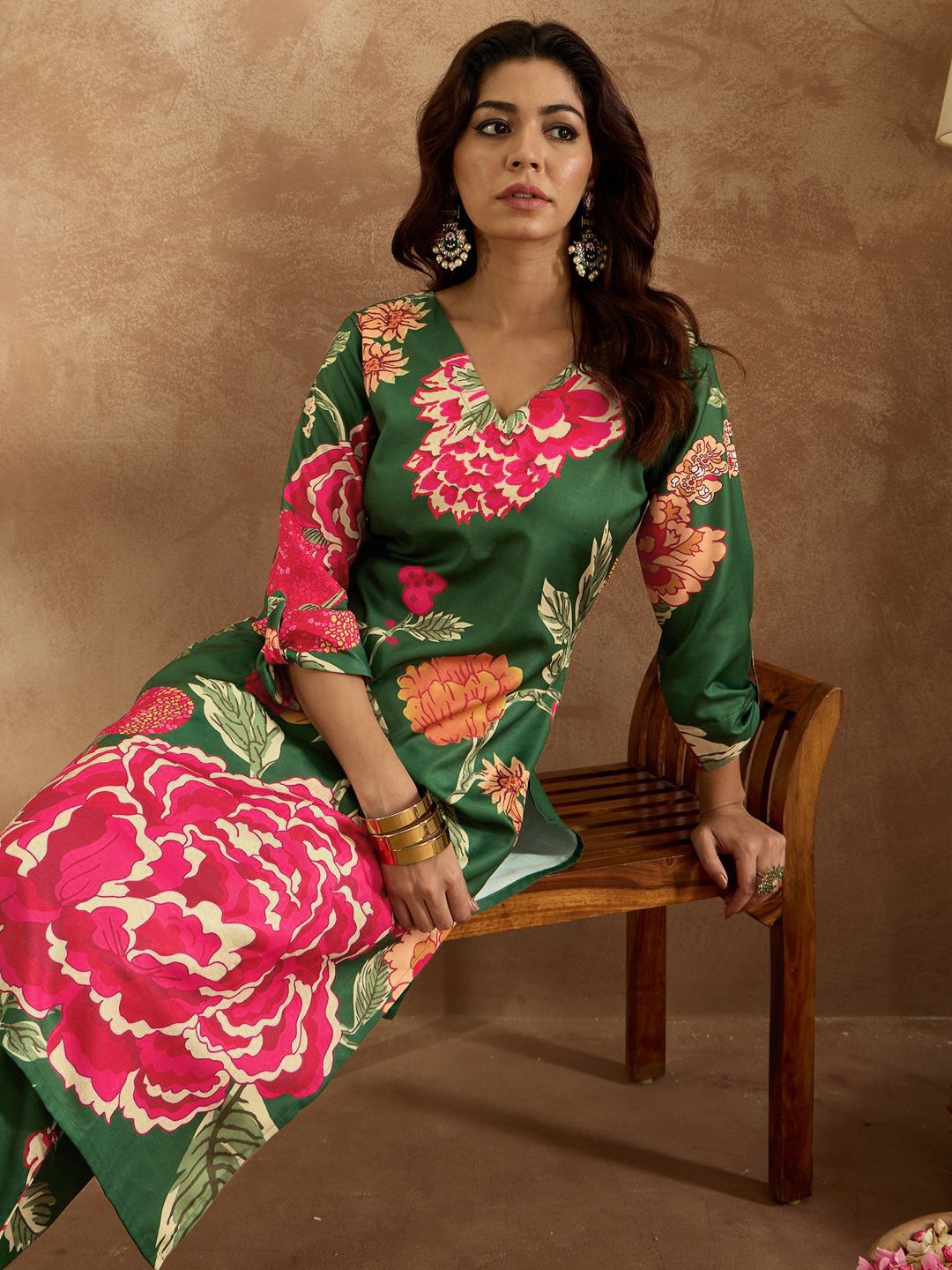 Indo Era Women Floral Printed Regular Kurta with Trousers