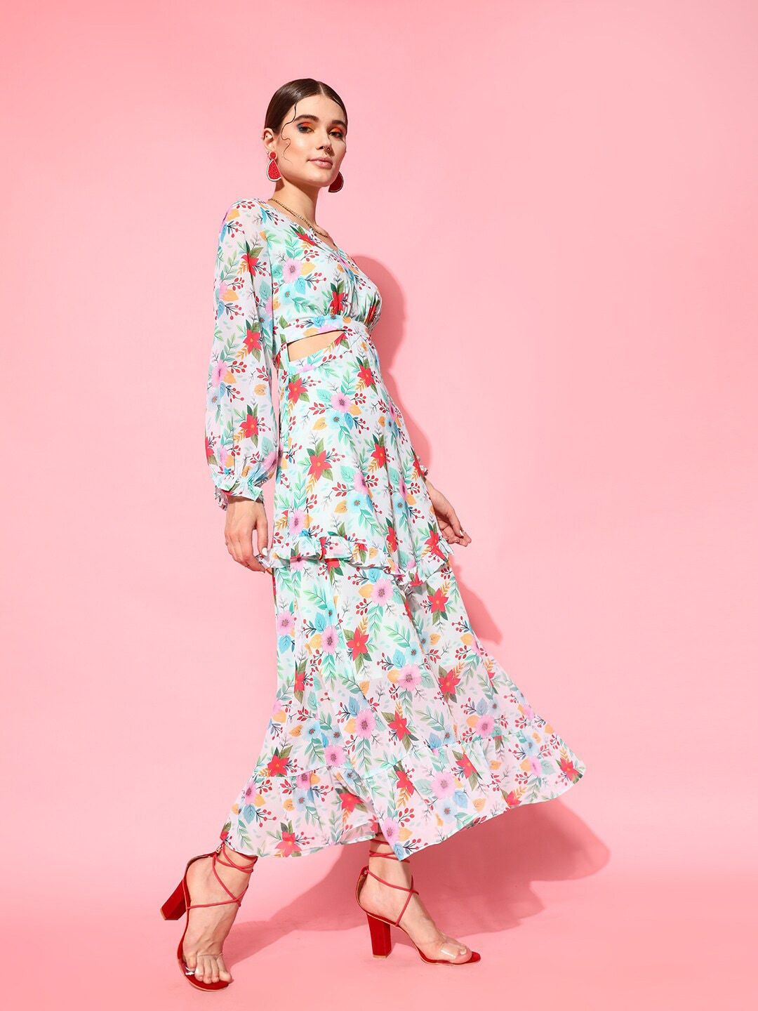 STREET 9 Green Floral Georgette Maxi Dress