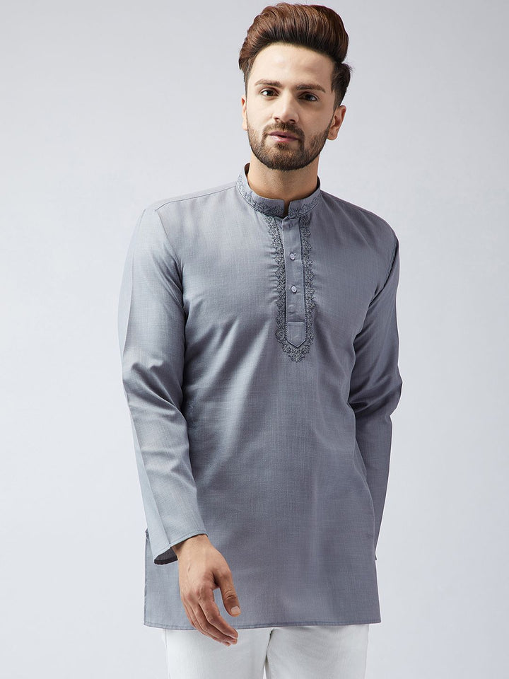 SOJANYA Kurta Pendek Bersulam Kelabu Lelaki