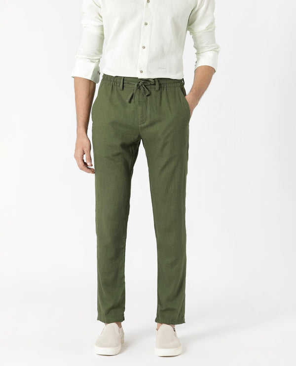 RARE RABBIT Men Linac Drawstring Slim Fit Cotton Trouser