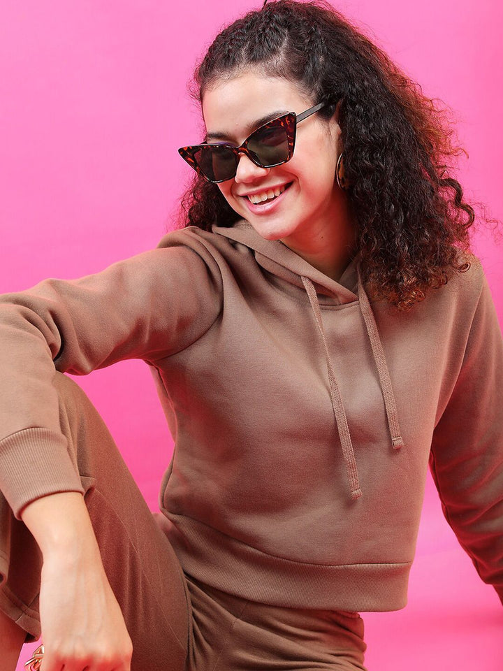 Tokyo Talkies Women Brown Hooded Sweatshirt