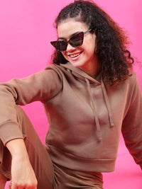 Tokyo Talkies Women Brown Hooded Sweatshirt