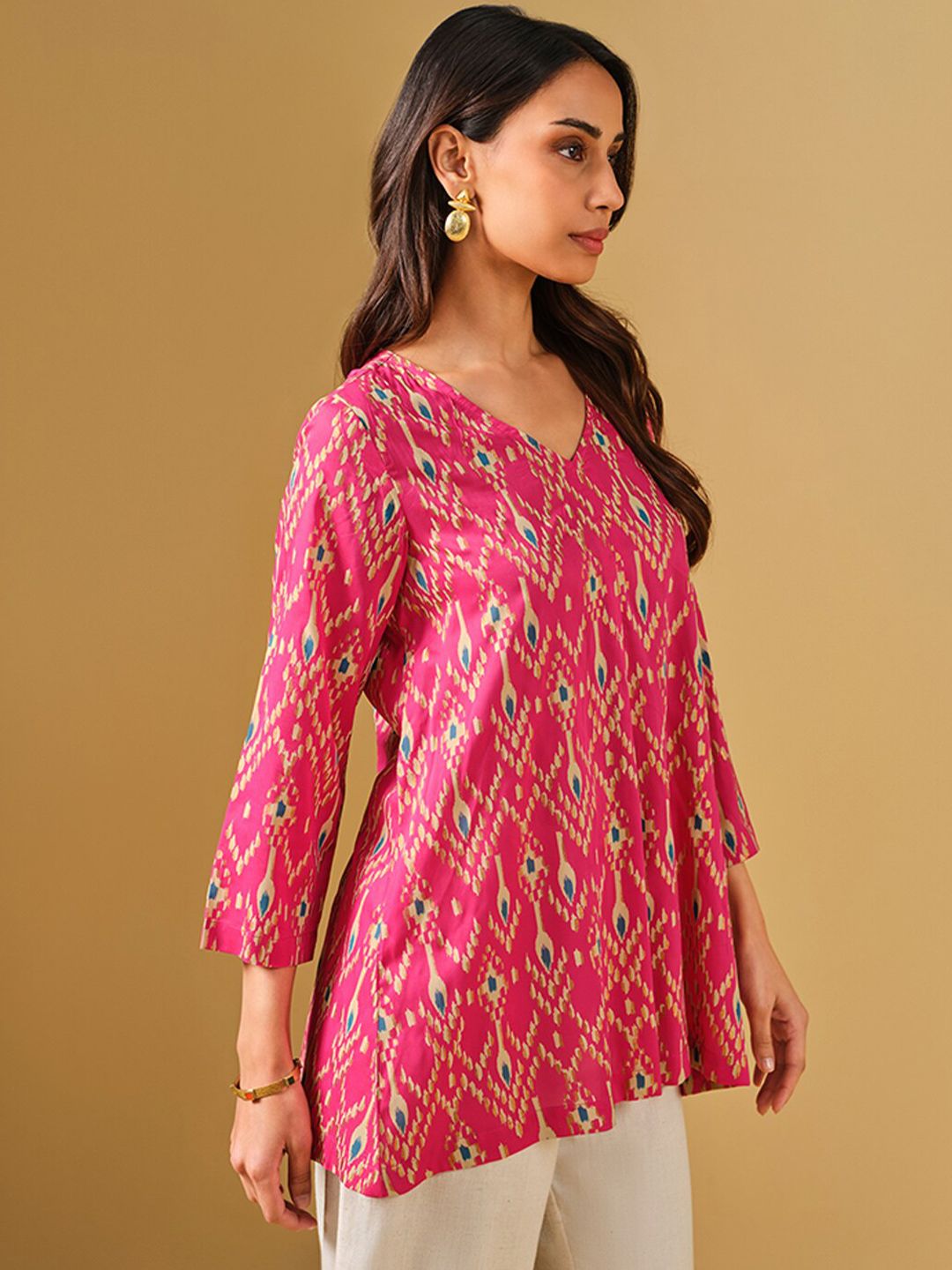 Global Desi Ethnic Motifs Printed A-Line Top