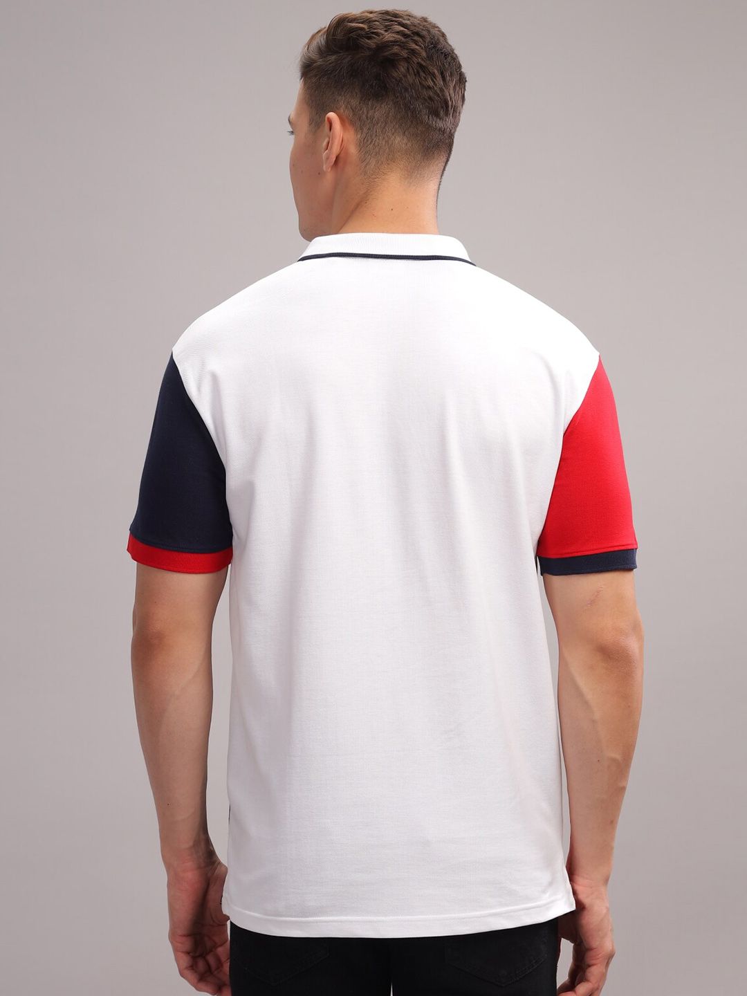 ADRO Colourblocked Polo Collar Lengan Pendek Kapas Tulen T-shirt Biasa