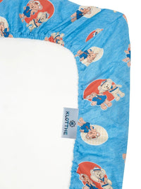 Moda Rapido X KLOTTHE Blue Cartoon Characters 400 TC Single Bedsheet with 1 Pillow Covers