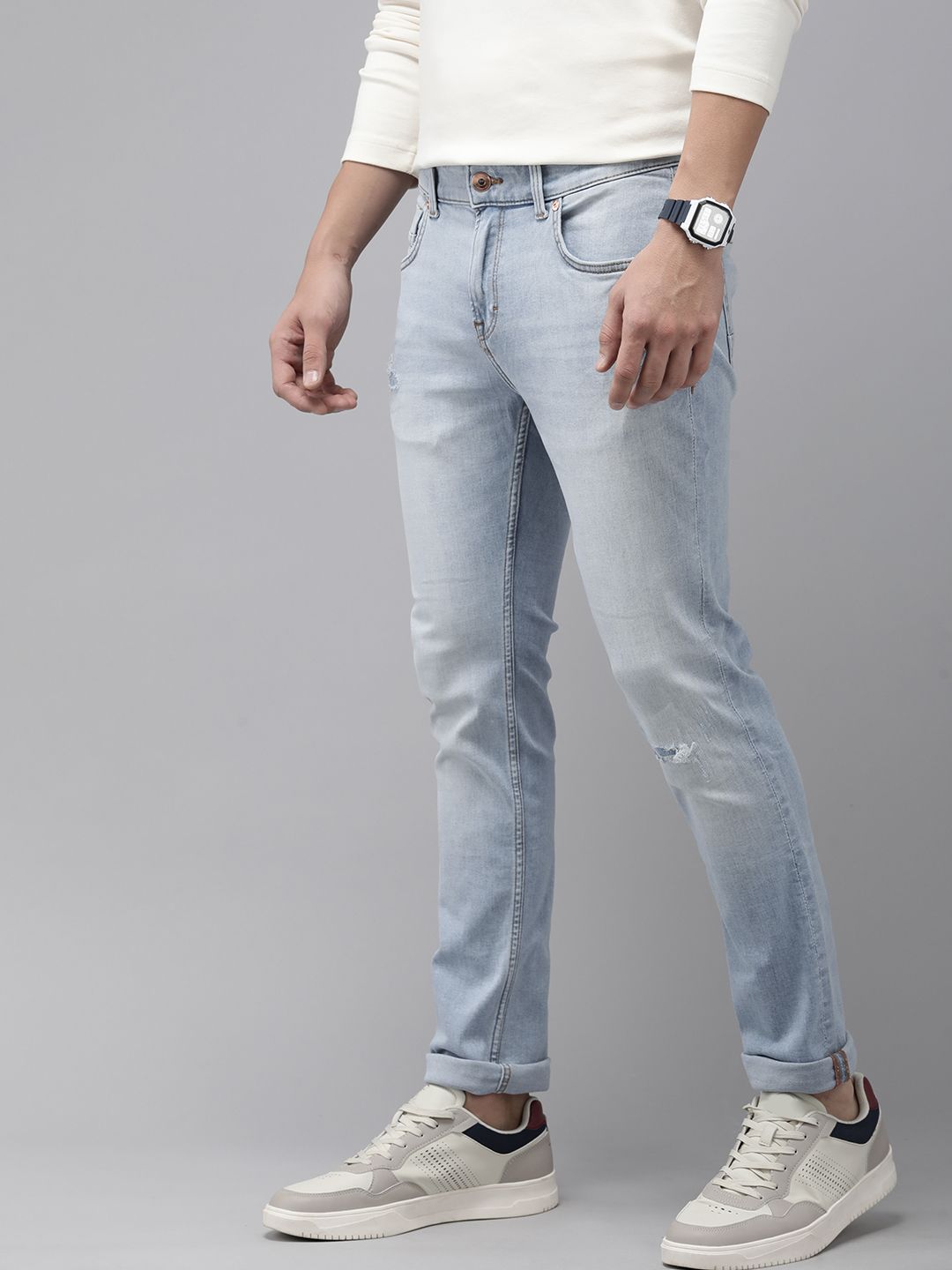 SPYKAR Men Skinny Fit Low-Rise Low Distress Light Fade Stretchable Jeans