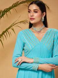 Shae by SASSAFRAS Blue Gotta Patti Detail Anarkali Maxi Dress