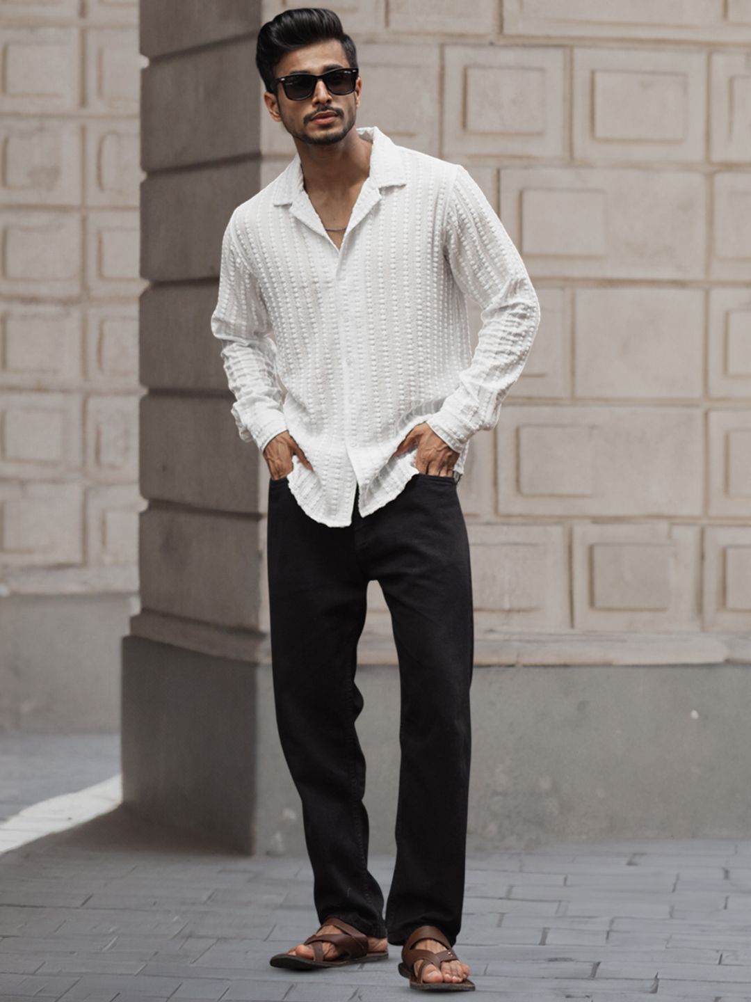 Powerlook Self Design Textured Opaque Casual Shirt