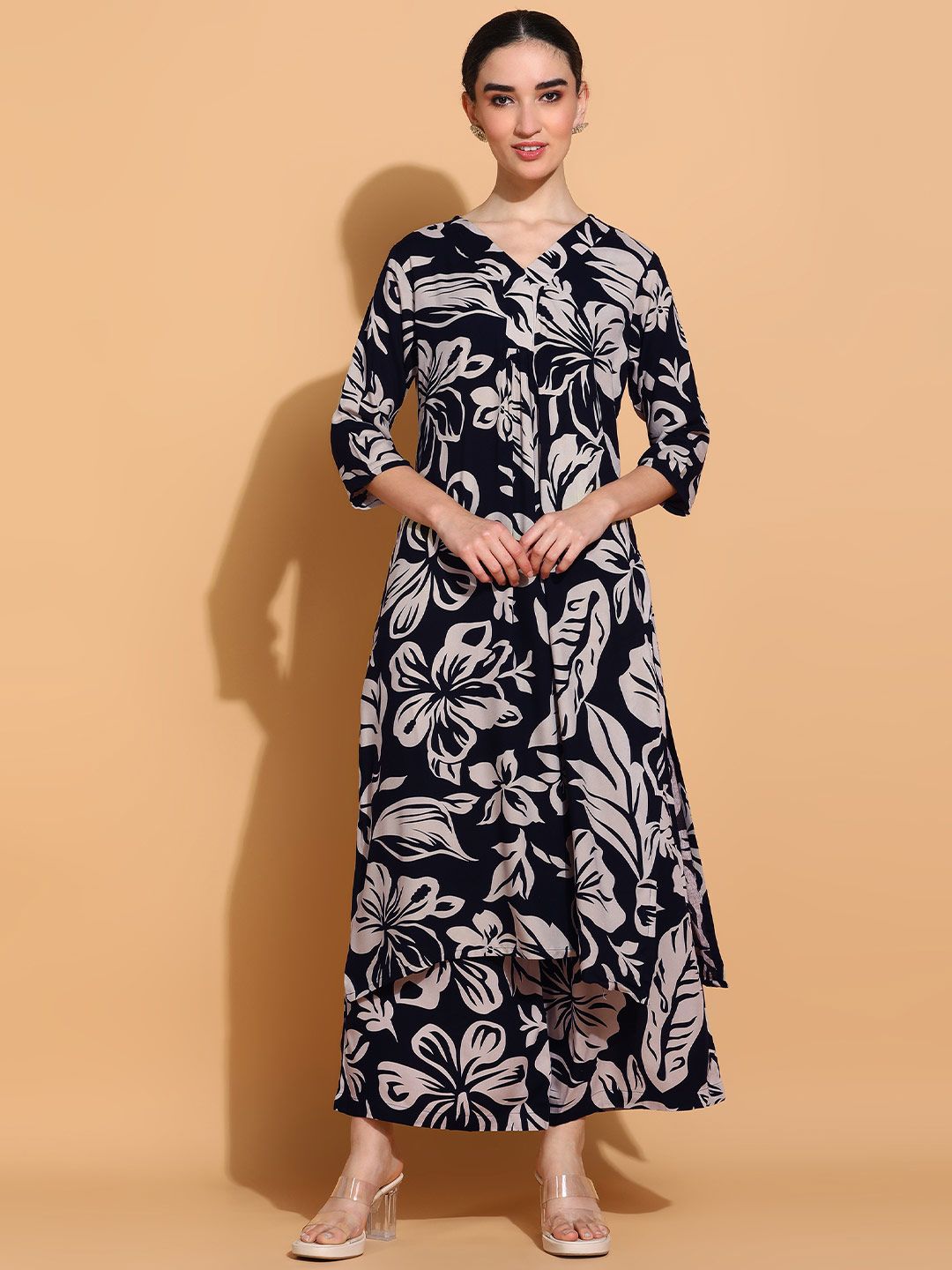 KALINI Floral Printed Straight Kurta with Palazzos