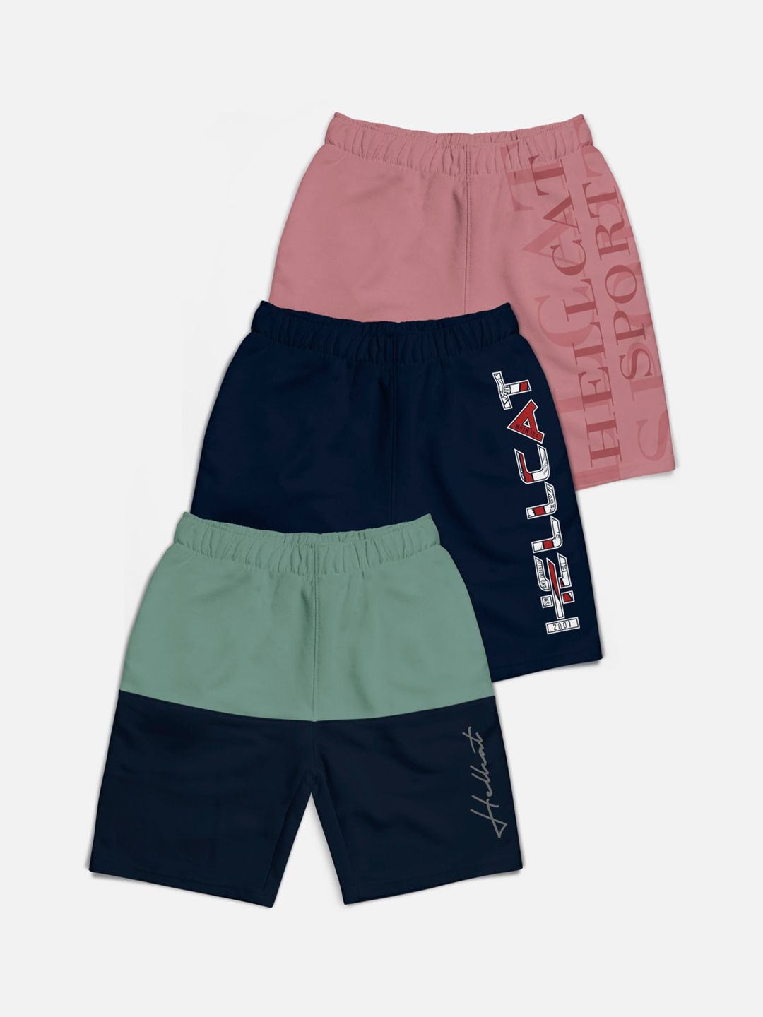 HELLCAT Boys Pack Of 3 Typography Printed Mid-Rise Cotton Shorts
