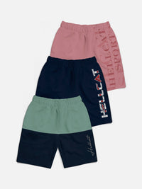 HELLCAT Boys Pack Of 3 Typography Printed Mid-Rise Cotton Shorts