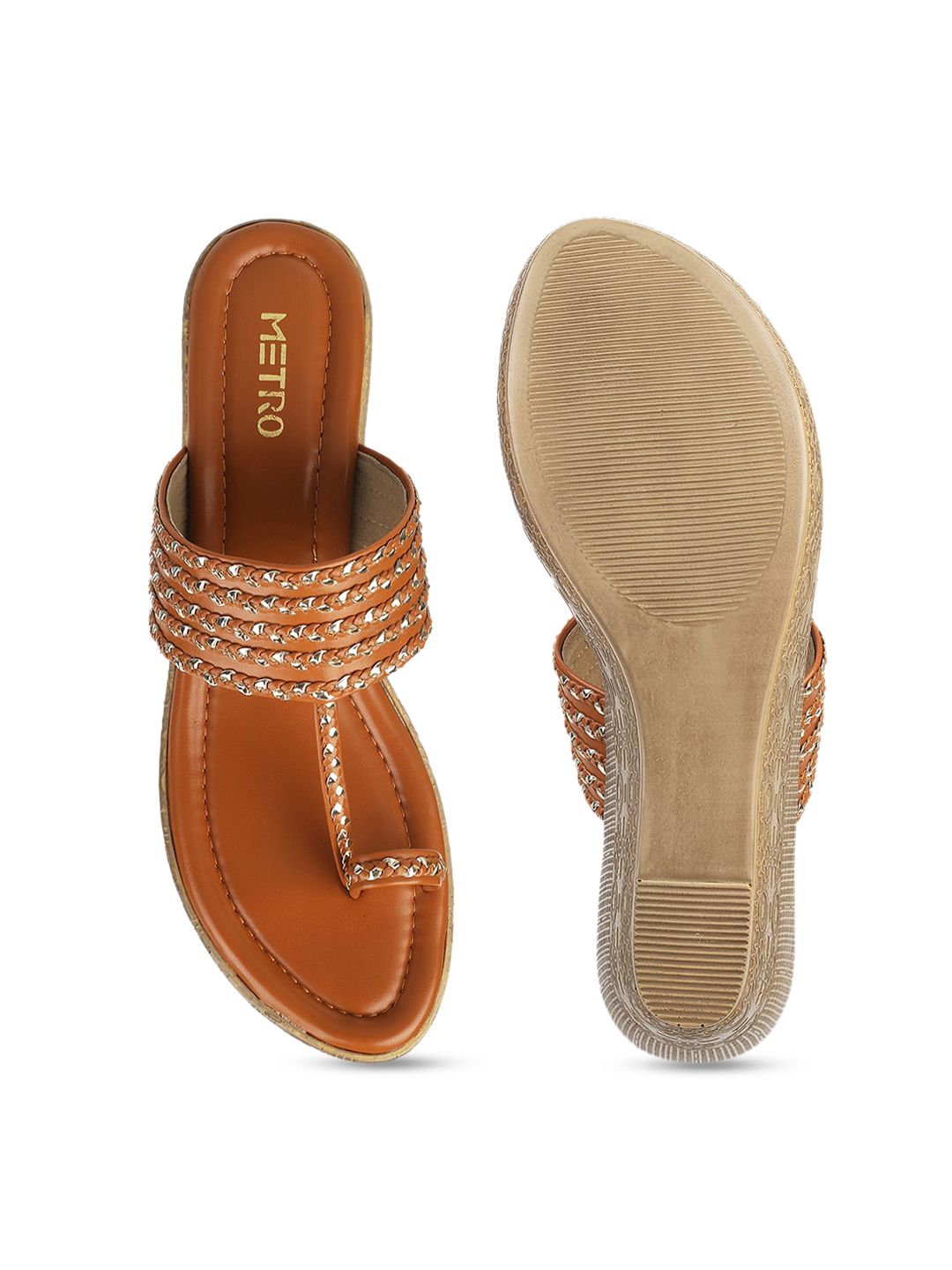 Metro Tan Embellished Wedge Sandals
