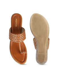 Metro Tan Embellished Wedge Sandals