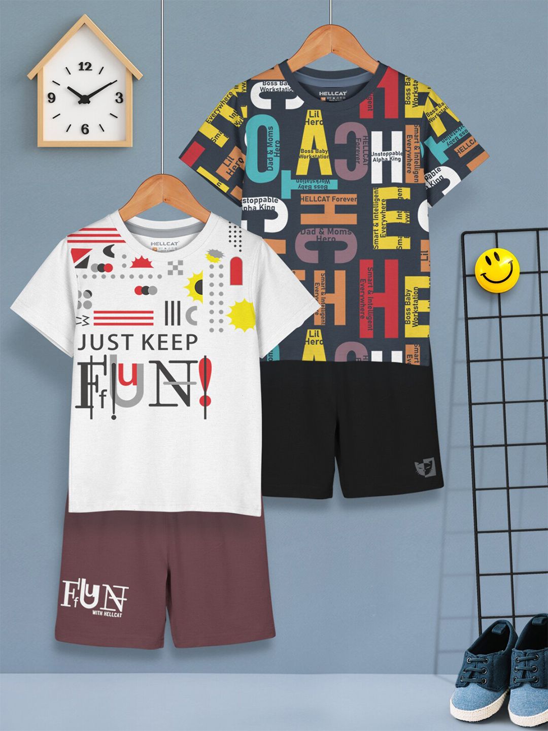 HELLCAT Boys Pack Of 2 Printed T-shirt with Shorts