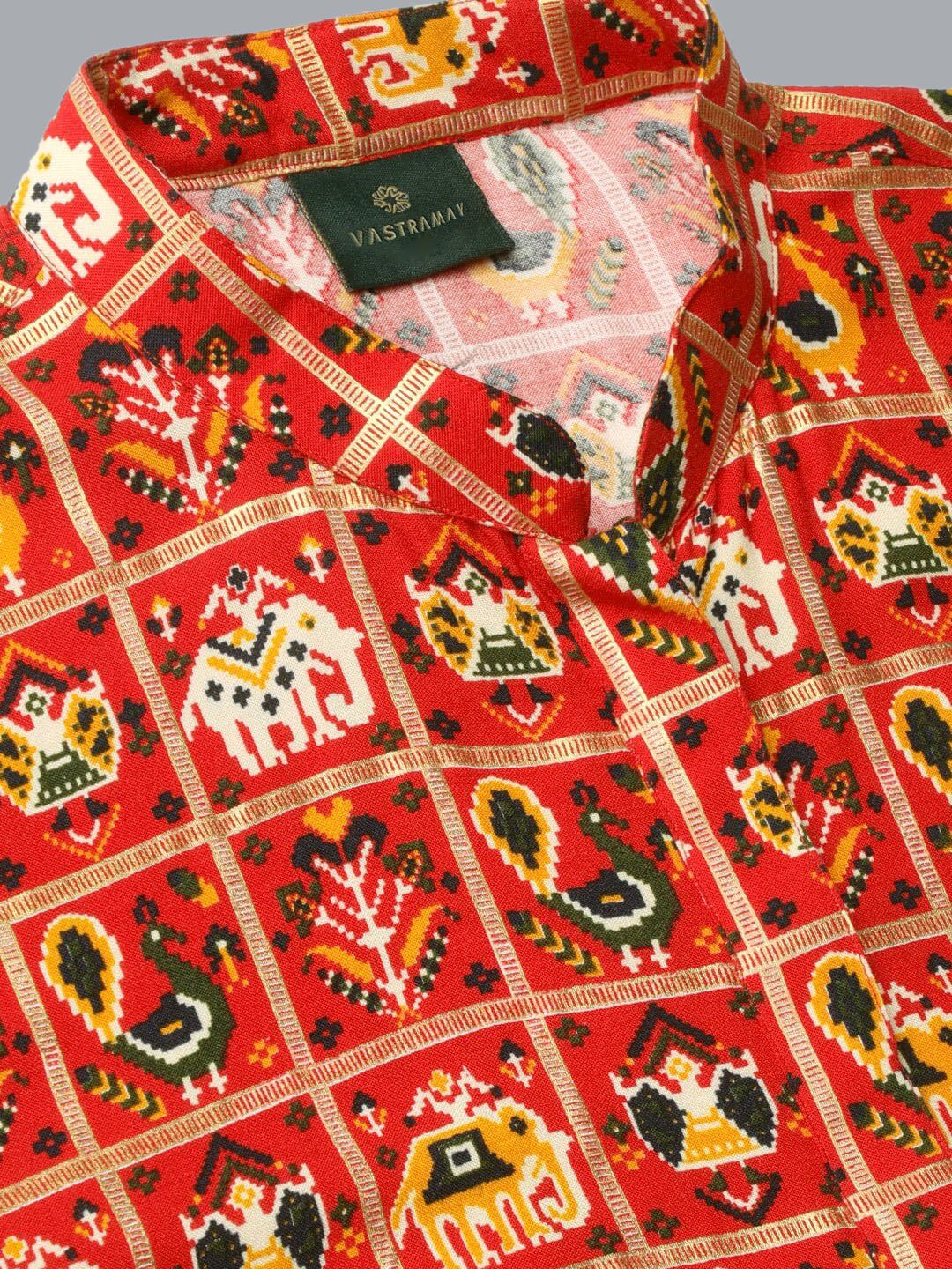 VASTRAMAY Ethnic Motifs Printed Mandarin Collar Straight Kurta