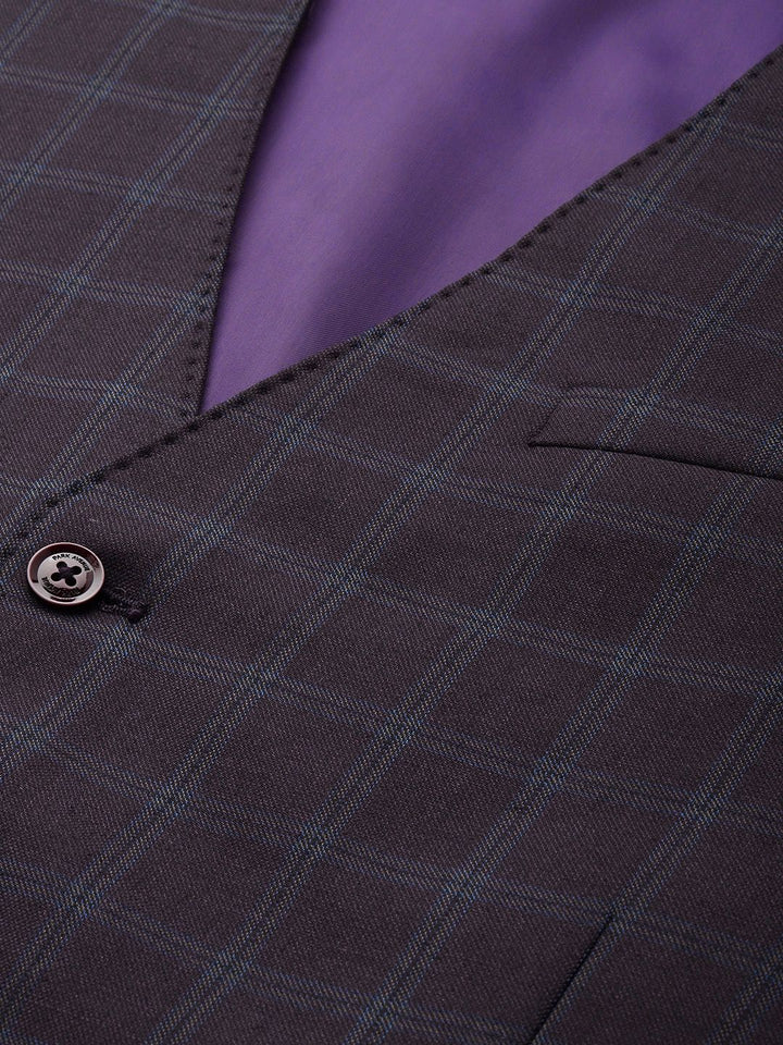 Park Avenue Checked Super Slim Fit Notched Lapel Single-Breasted Formal 3 Piece Suits