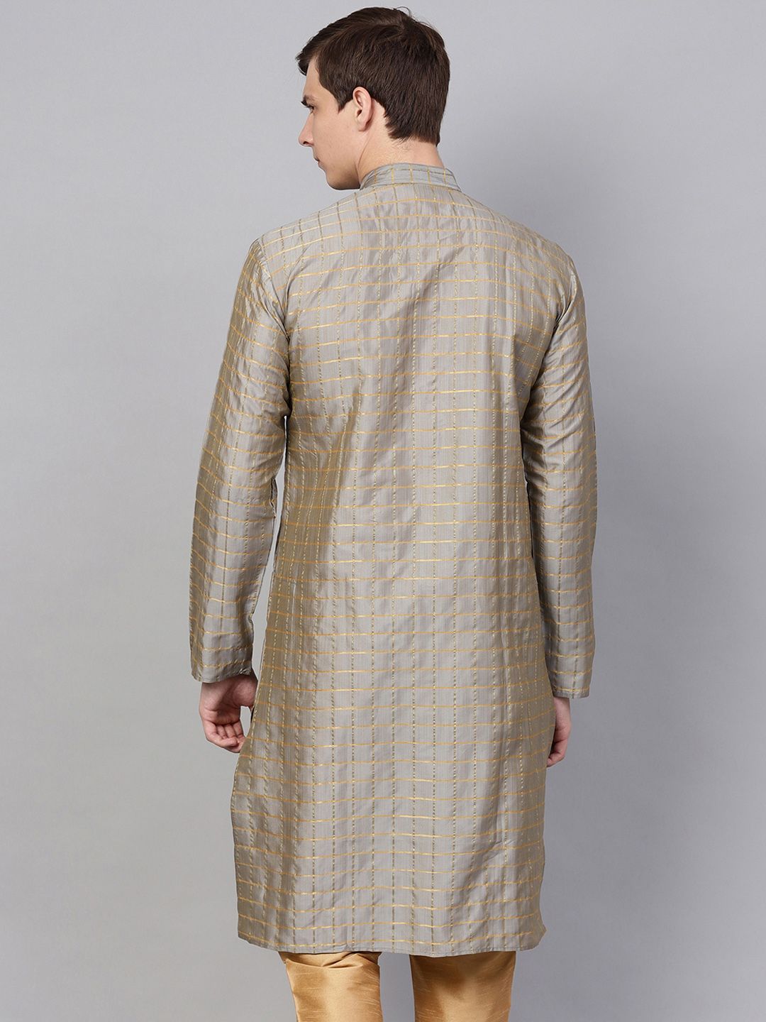SOJANYA Men Grey Checked Straight Kurta