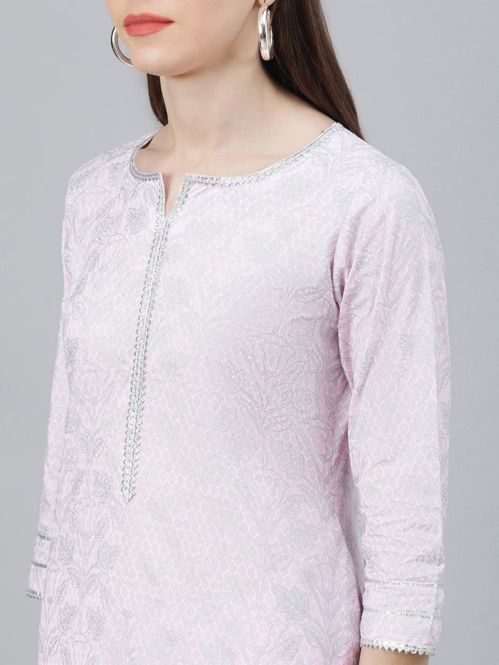 Libas Women Pink Printed Kurta with Palazzos & Dupatta