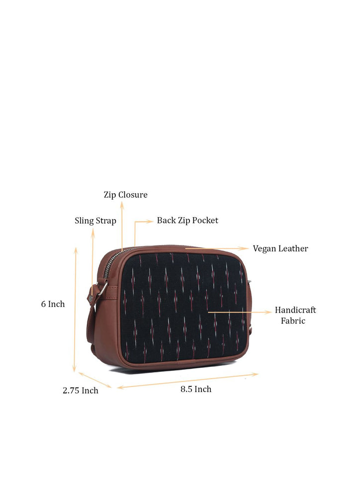 ZOUK Black Printed Structured Sling Bag