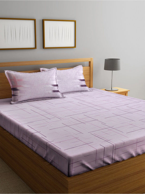 KLOTTHE Purple 400TC Pure Cotton Fitted Super King Double Bedsheet & 2 Pillow Covers