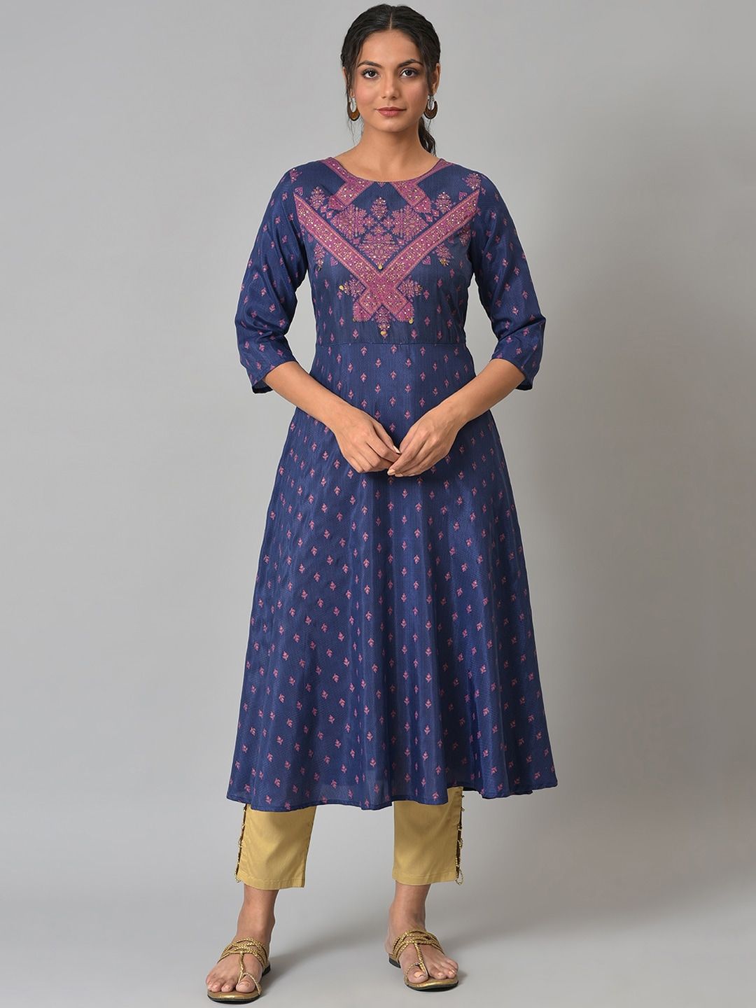 W Women Blue Ethnic Motifs Embroidered Anarkali Kurta