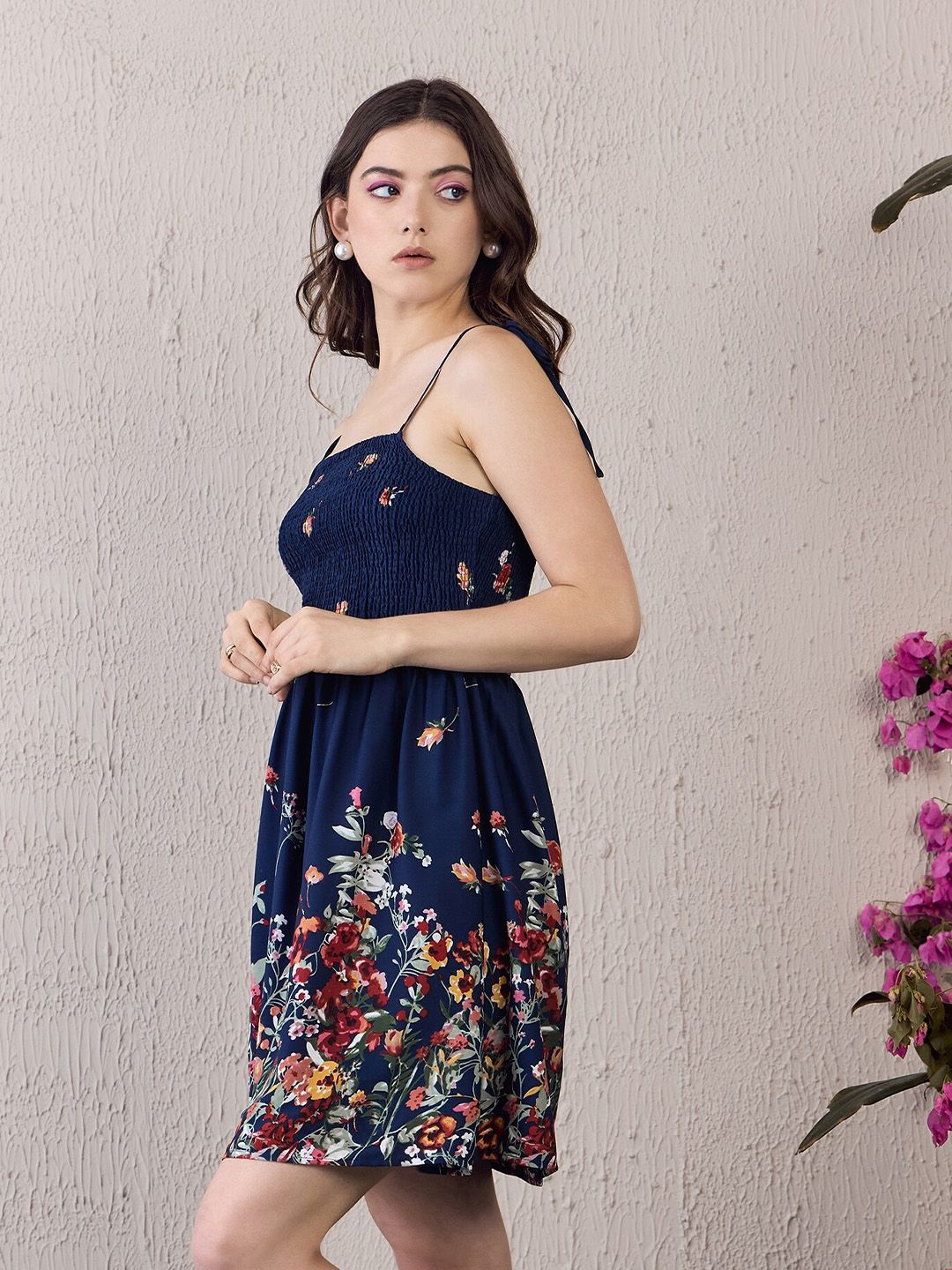 Berrylush Floral Printed Shoulder Straps Fit and Flare Mini Dress