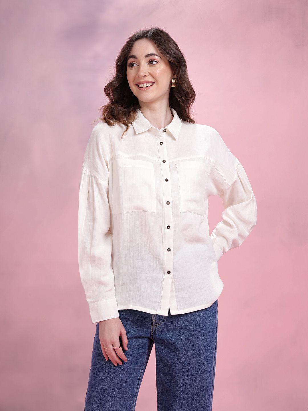 DressBerry Pure Cotton Drop-Shoulder Sleeves Relaxed Fit Shirt