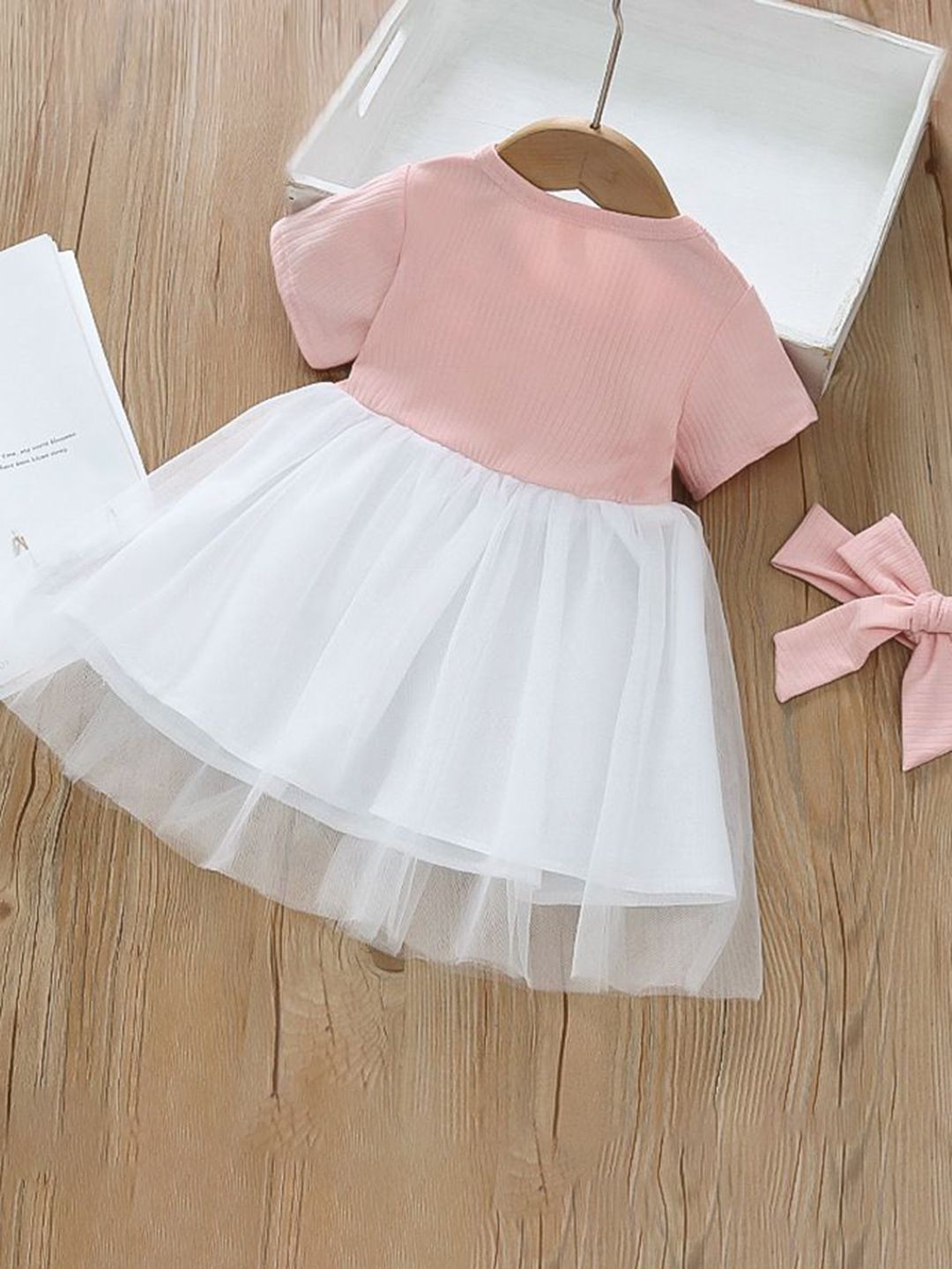 YK Girls Cotton Self Design Fit & Flare Dress