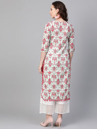 SOJANYA Women Sea Green & Pink Printed Straight Kurta