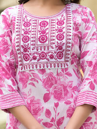KALINI Floral Printed Embroidered Thread Work Straight Kurta With Trousers & Dupatta