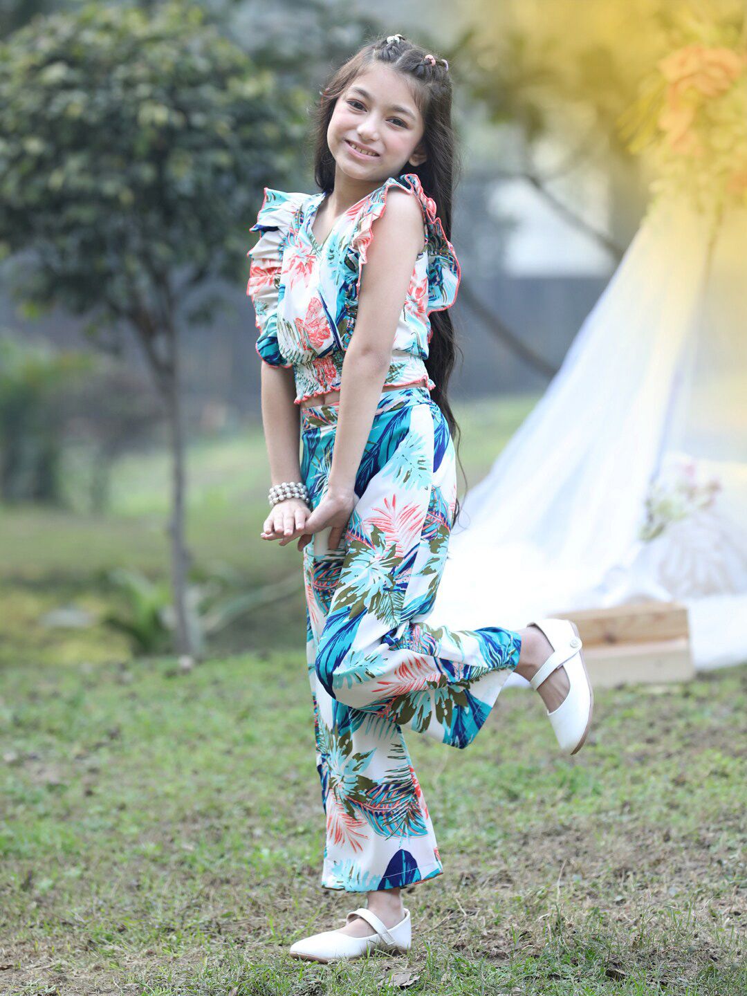 Cutiekins Girls Printed V-Neck Top with Trousers