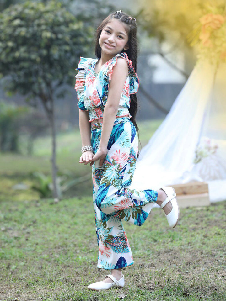 Cutiekins Girls Printed V-Neck Top with Trousers