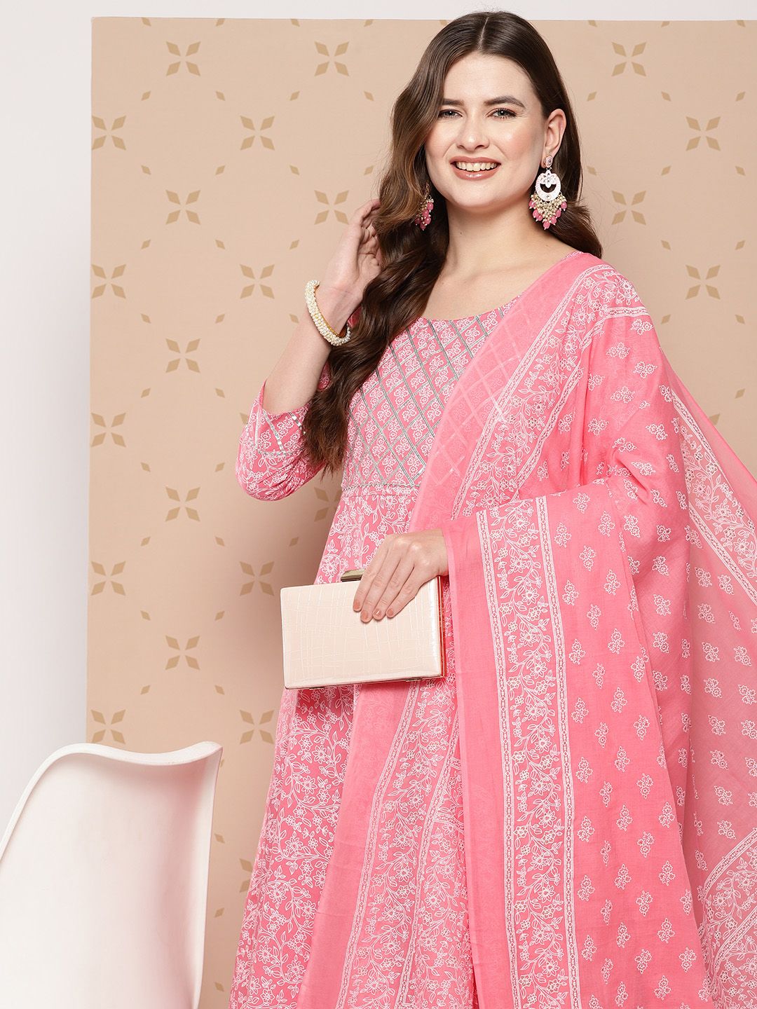 KALINI Pure Cotton Ethnic Motifs Printed Anarkali Kurta With Trousers & With Dupatta