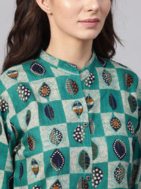 SOJANYA Women Green & Beige Checked Straight Kurta