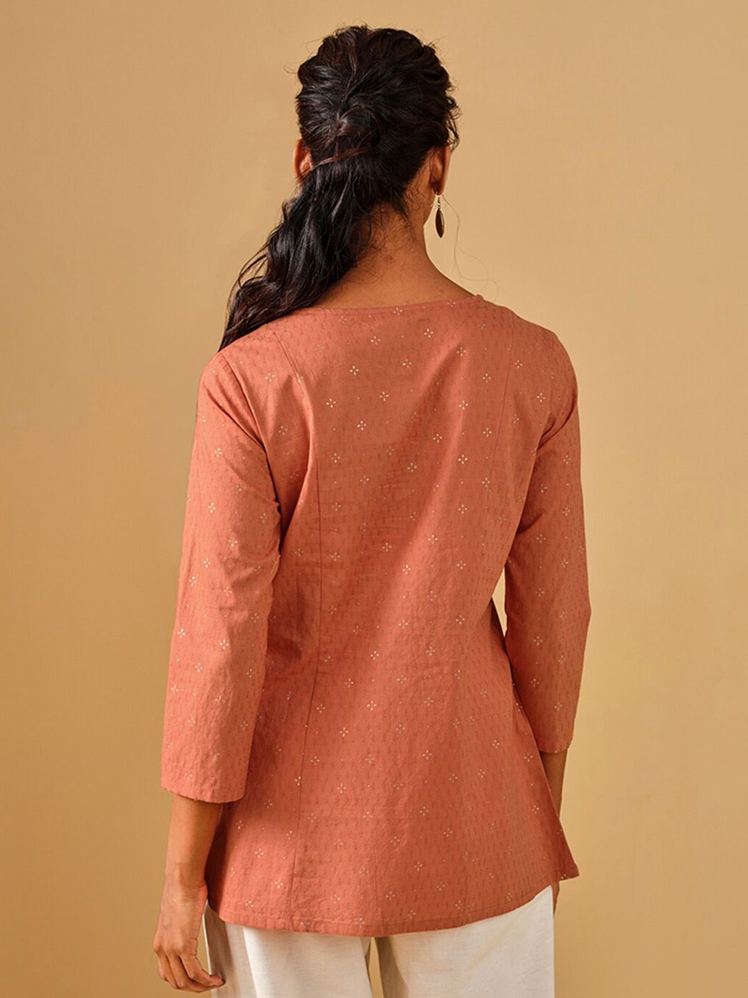 Global Desi Printed Round Neck Pure Cotton Empire Top