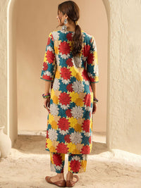 Indo Era Women Floral Printed Regular Pure Cotton Kurta with Trousers