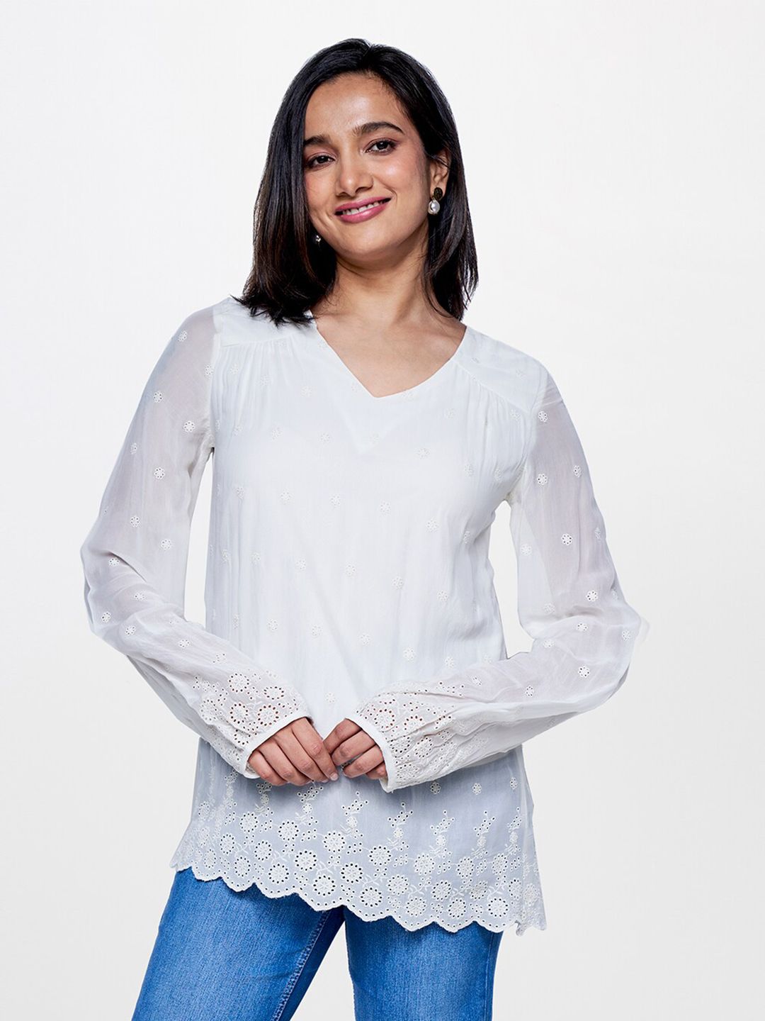 AND Slef Design Puffed Sleeves Top