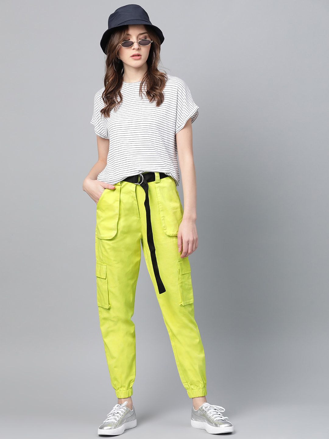 STREET 9 Women Lime Green Regular Fit Solid Cargos