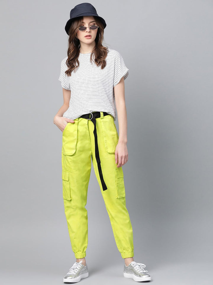 STREET 9 Women Lime Green Regular Fit Solid Cargos
