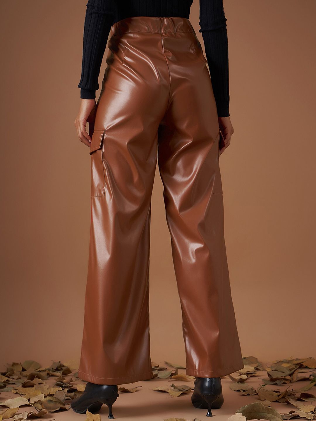 SASSAFRAS Women Brown Straight Fit Cargos Trousers