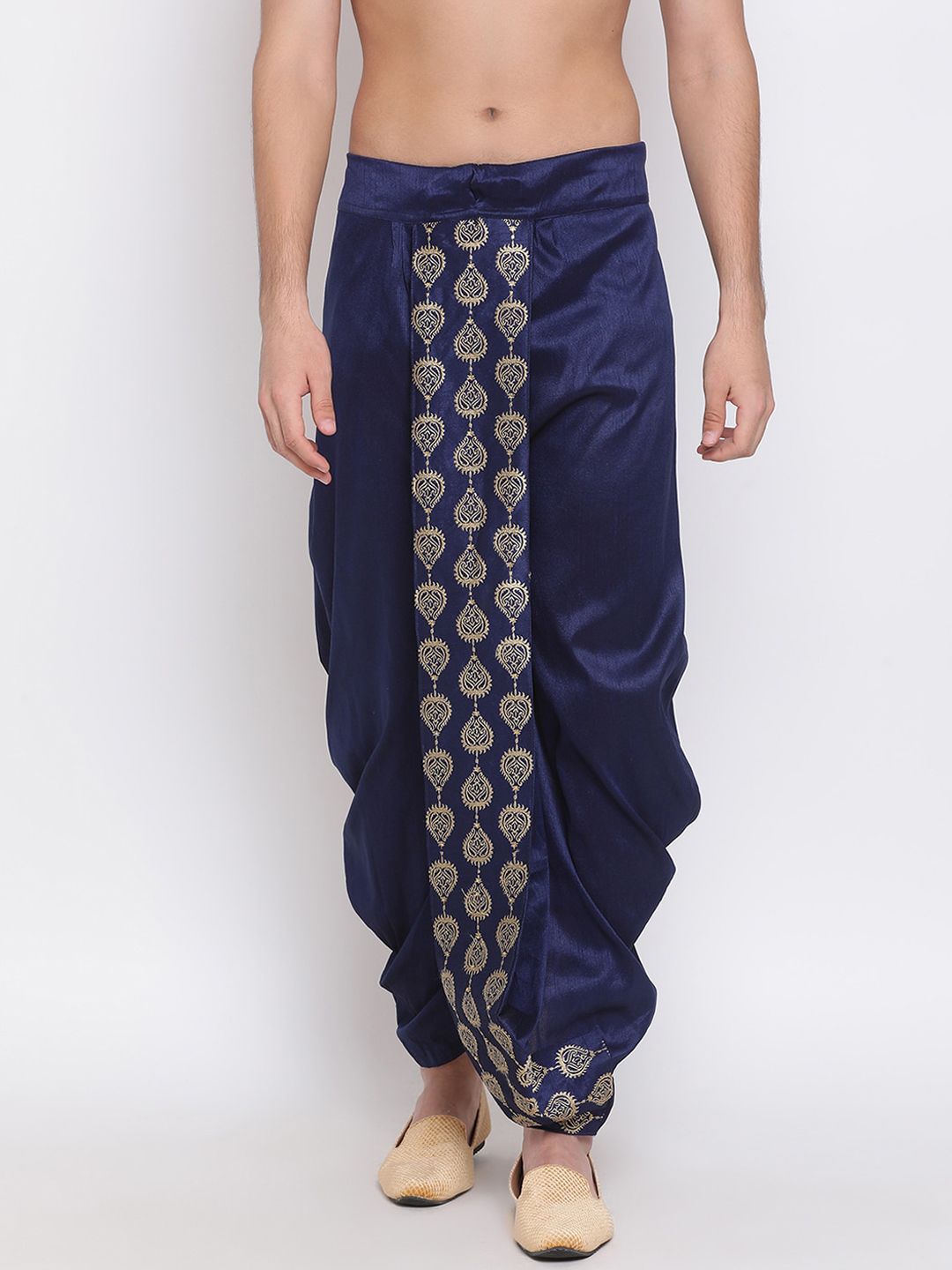 VASTRAMAY Men Navy Blue Embroidered Dhoti