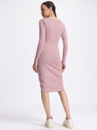 DressBerry Snuggy Yet Stunning Ribbed Boat Neck Bodycon Dress with Shining Elements