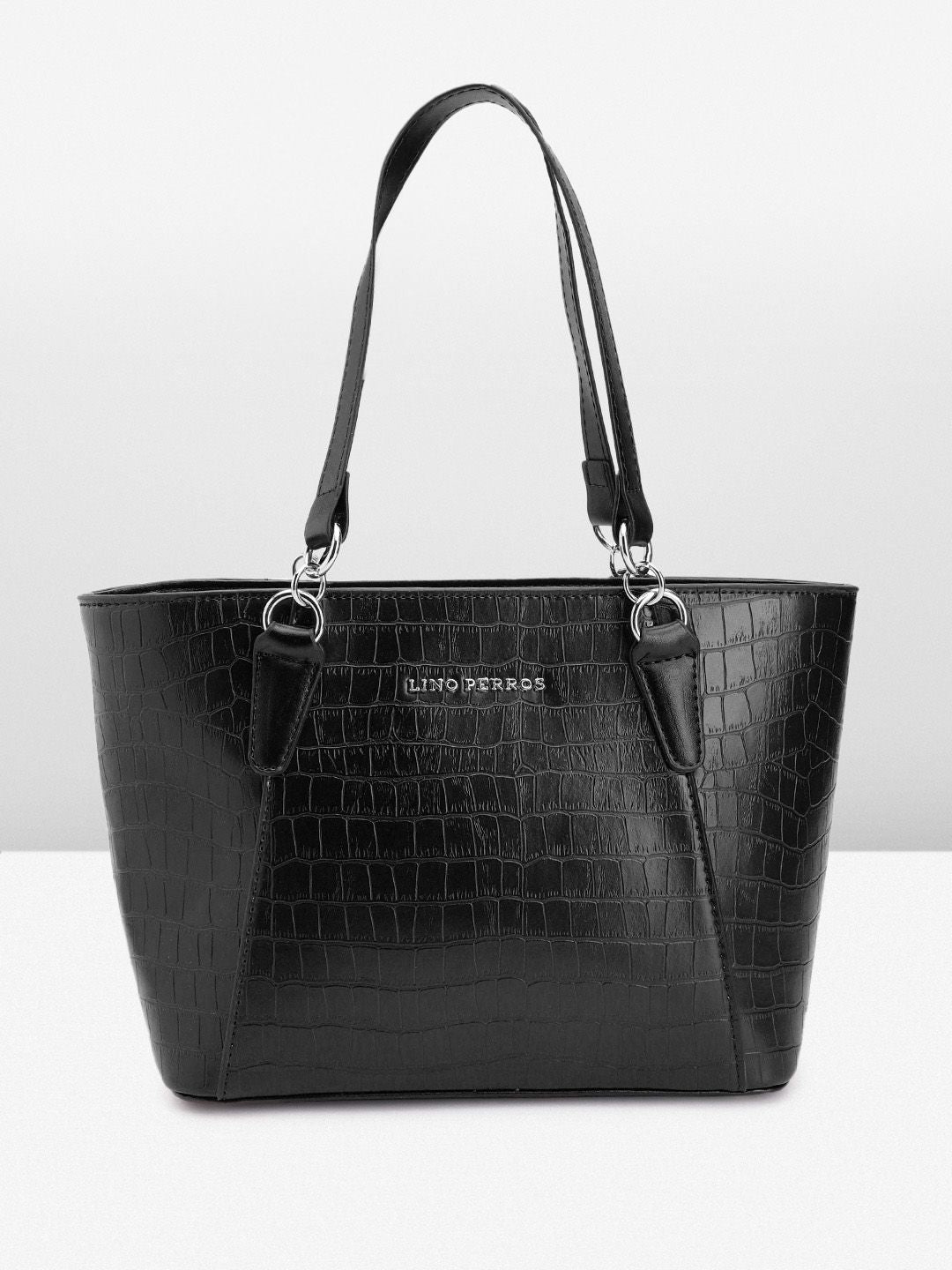 Lino Perros Croc Textured Structured Shoulder Bag