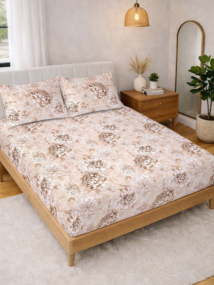 KLOTTHE Beige Floral 300 TC Cadar Super King Halus